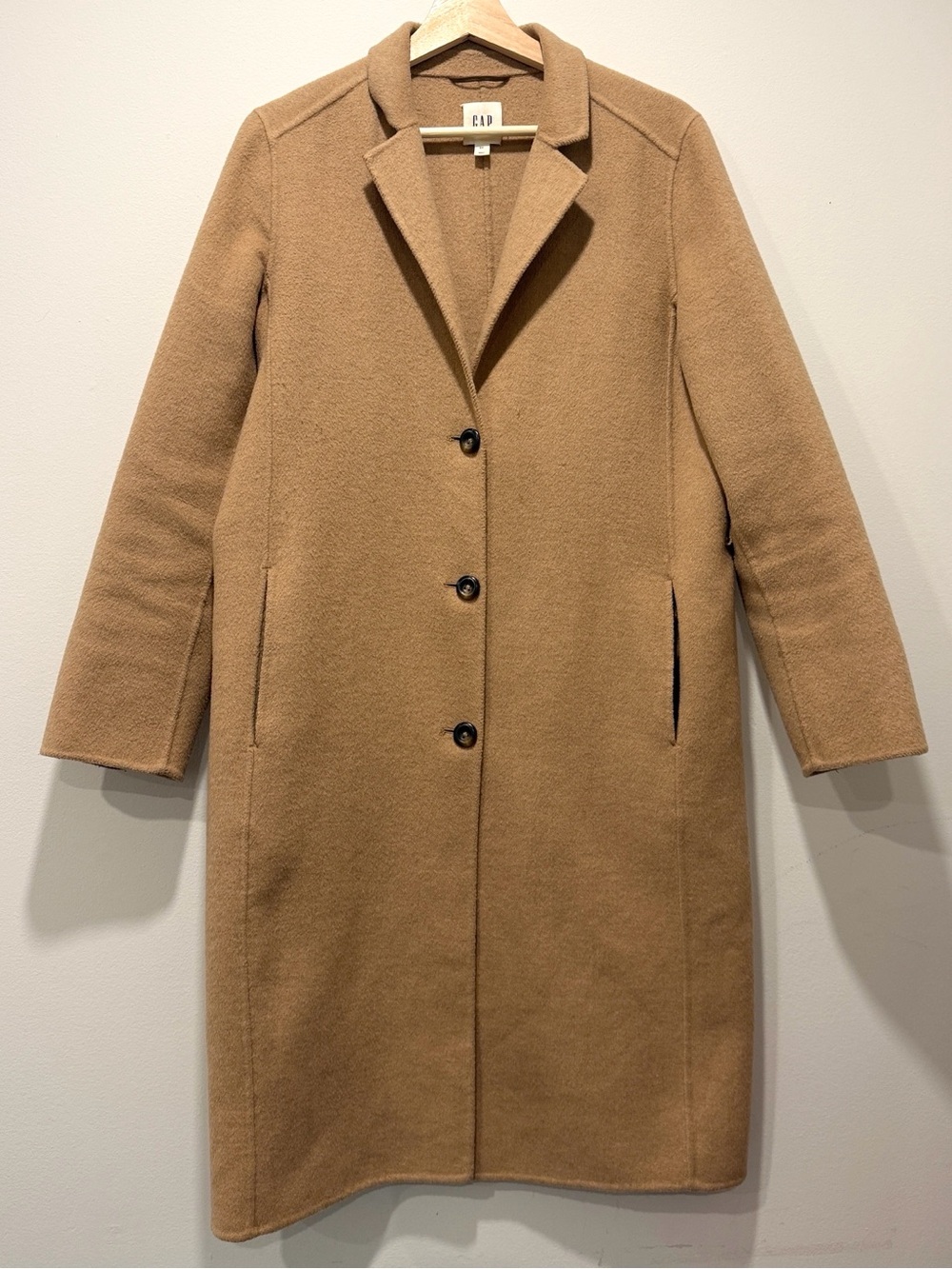GAP Camel Single-Breasted Long Wool Coat